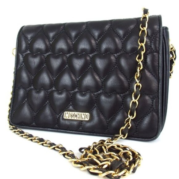 Authentic MOSCHINO Heart Quilting Chain Shoulder Bag leather [Used] - Picture 1 of 16